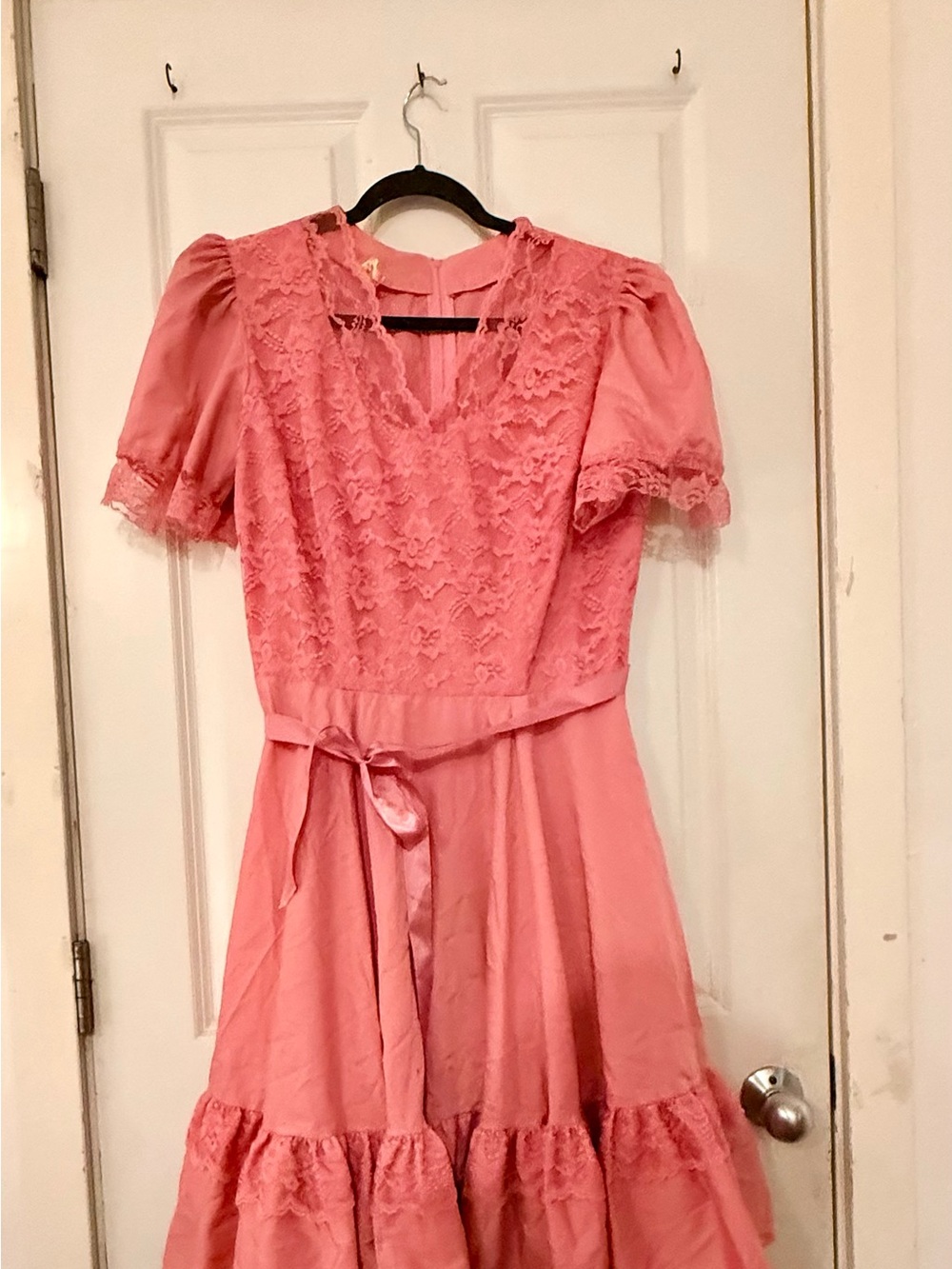Vintage Pink Lace Bodice Dress with Tie Waist